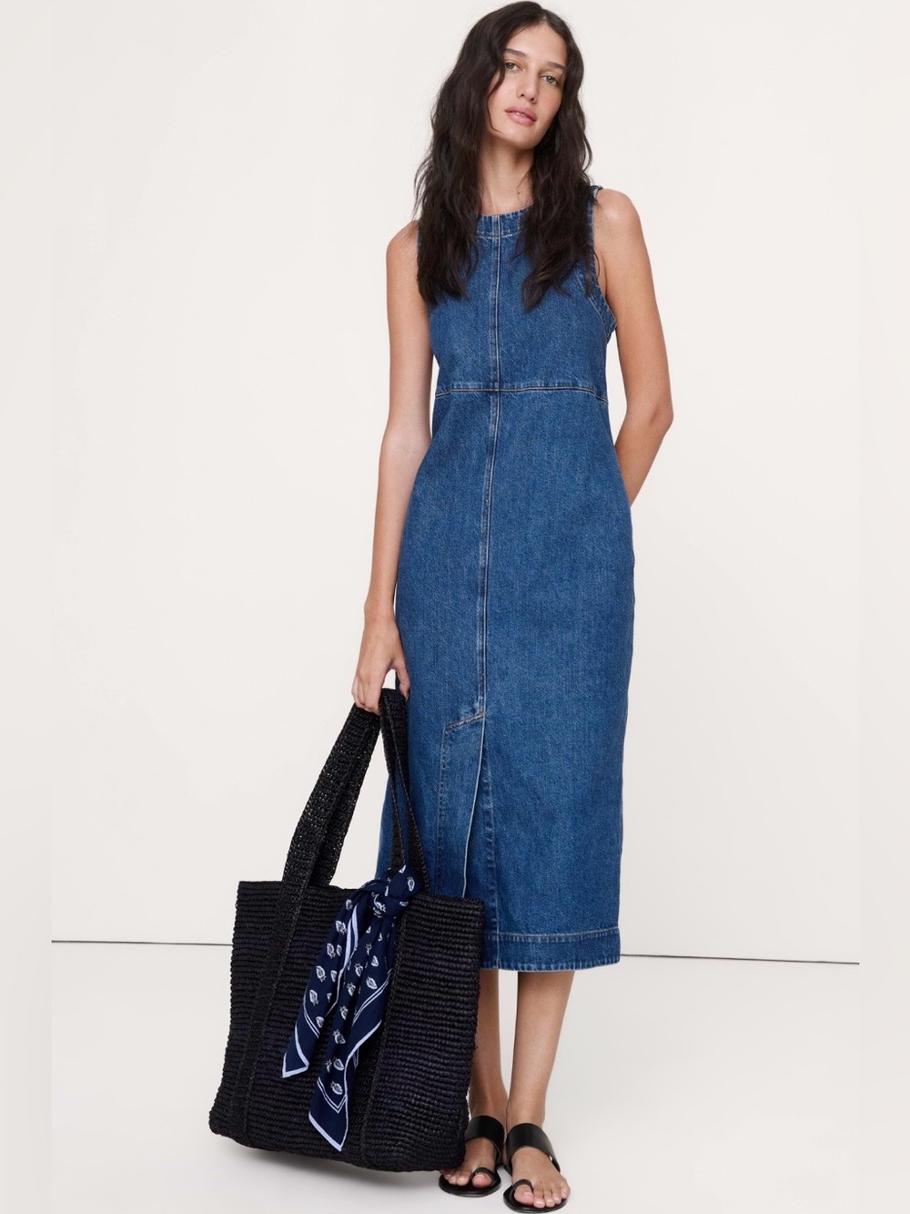 NWT-Banana Republic Denim Shift Midi Dress, Extra Small